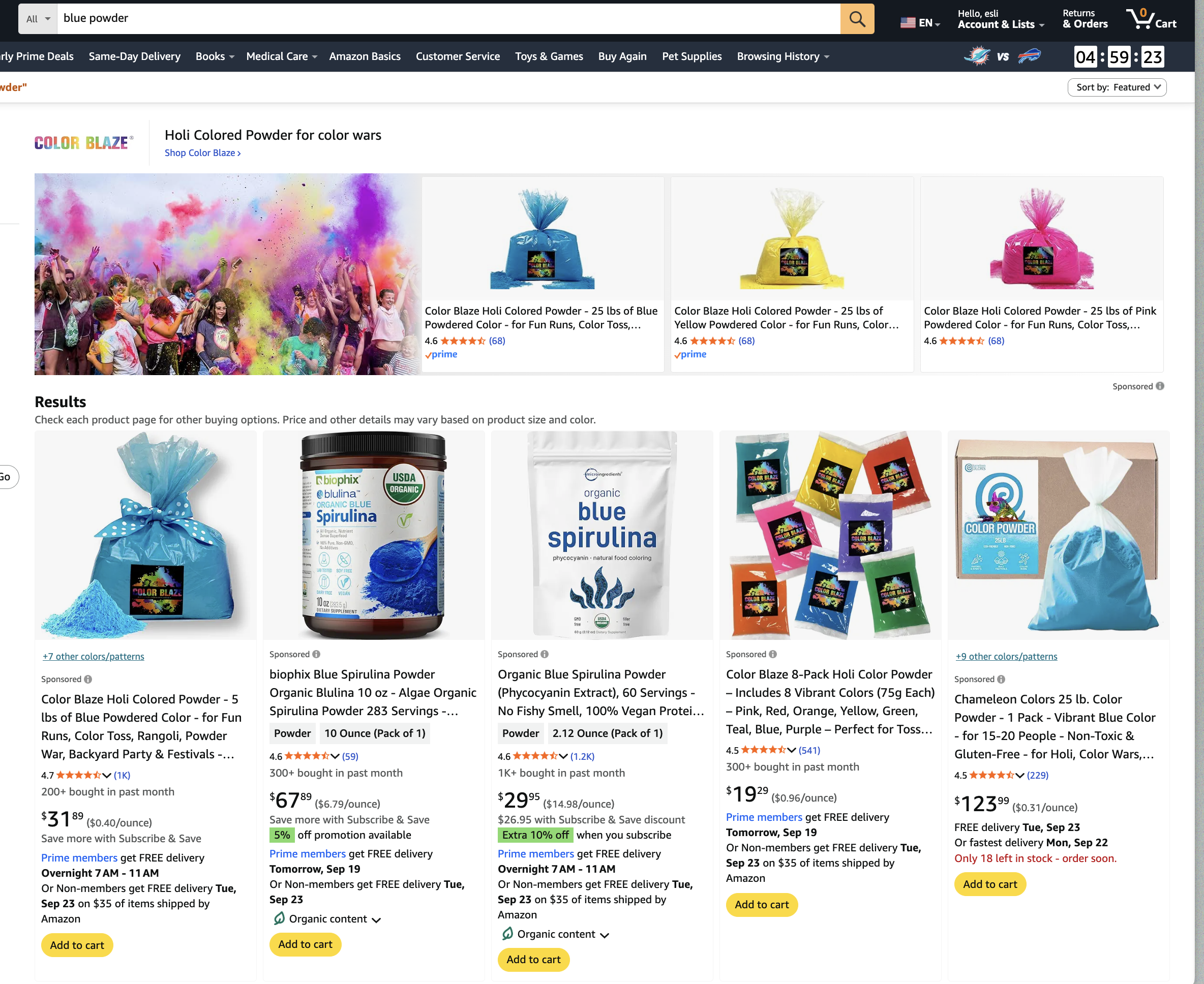 Amazon search results for blue powder — blue spirulina