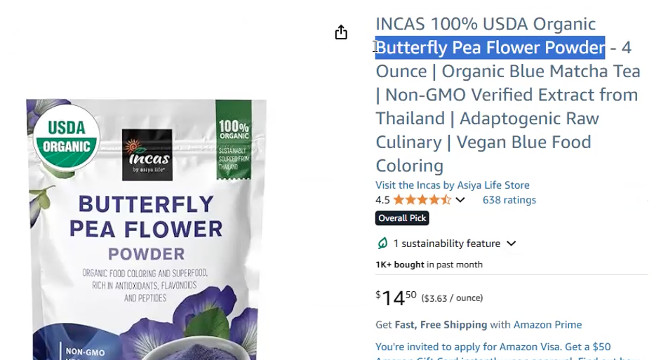 INCAS Butterfly Pea Flower Powder with highlighted main keyword