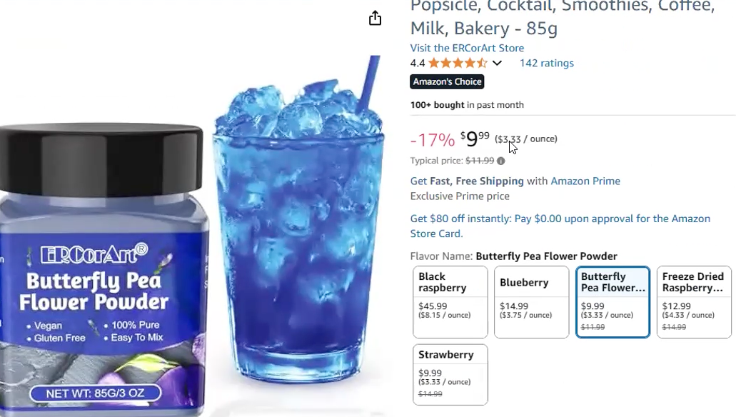 ERCorArt Butterfly Pea Powder — high sales, low reviews