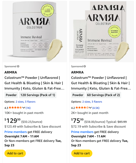 ARMRA Colostrum — brand with high external traffic
