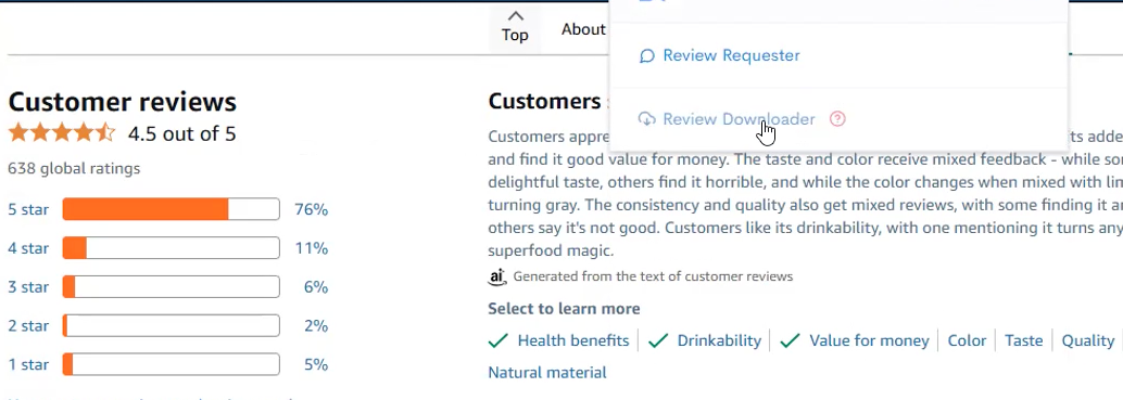 Customer reviews with AI summary