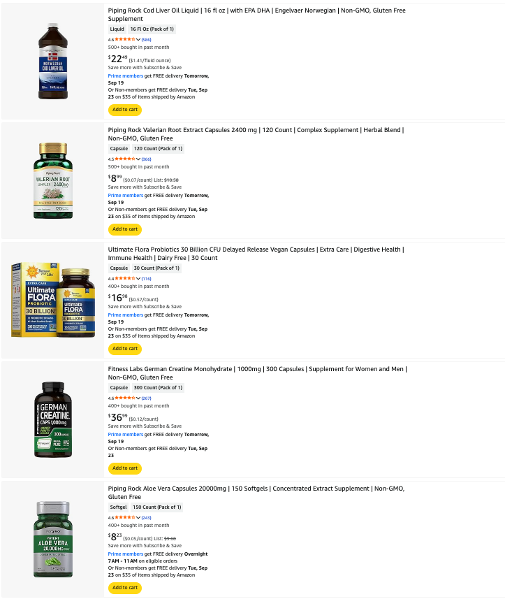 Color scheme dominance — white supplement jars